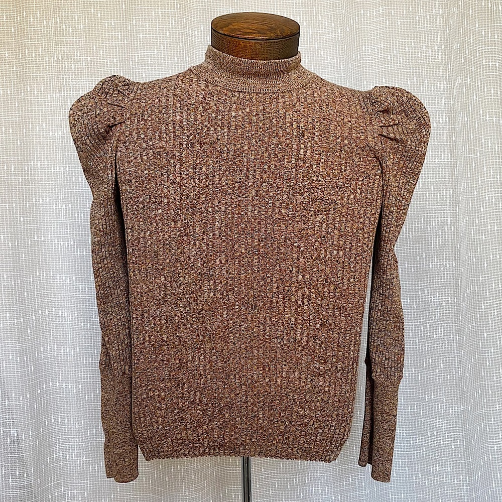 Who What Wear Ribbed Mock Neck Puff Sleeve Sweater